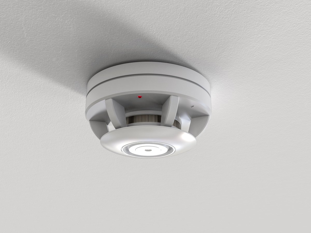 3D rendering of smoke detector on ceiling