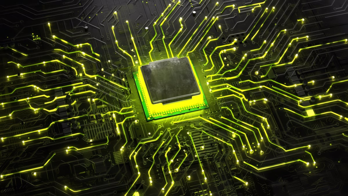 High-tech circuit board with glowing data paths representing connectivity hardware