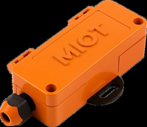 Orange Mutt brand waterproof electrical junction box with black rubber strain relief connector on white background